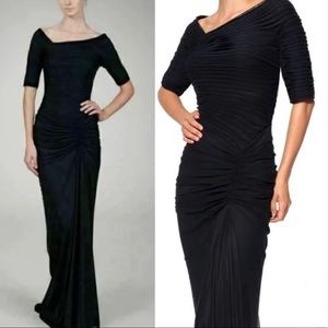 Tadashi Shoji / Black Asymmetric Draped Mesh